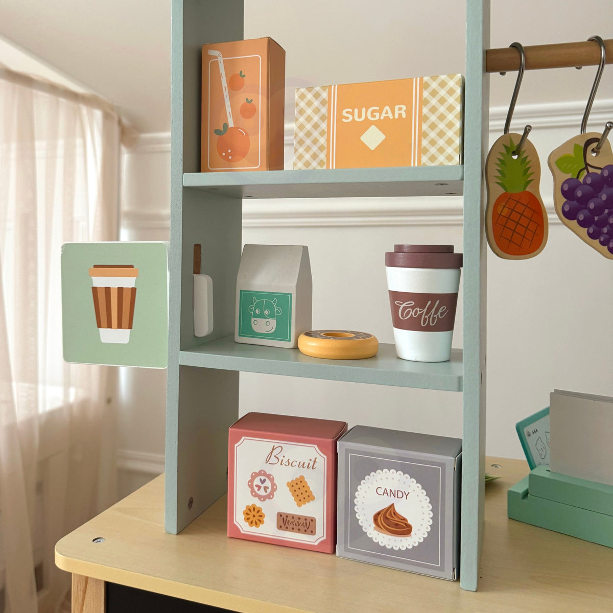WOOPIE GREEN Medinė 5-in-1 Parduotuvė Kavinė Restoranas Virtuvėlė 73 vnt.