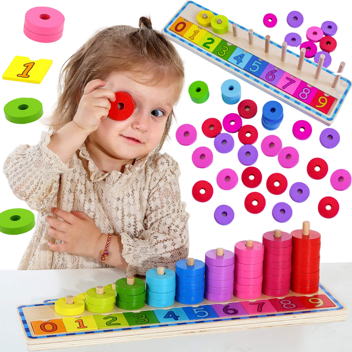 WOOPIE GREEN Medinė Montessori Skaičiavimo Dėlionė 56 vnt.