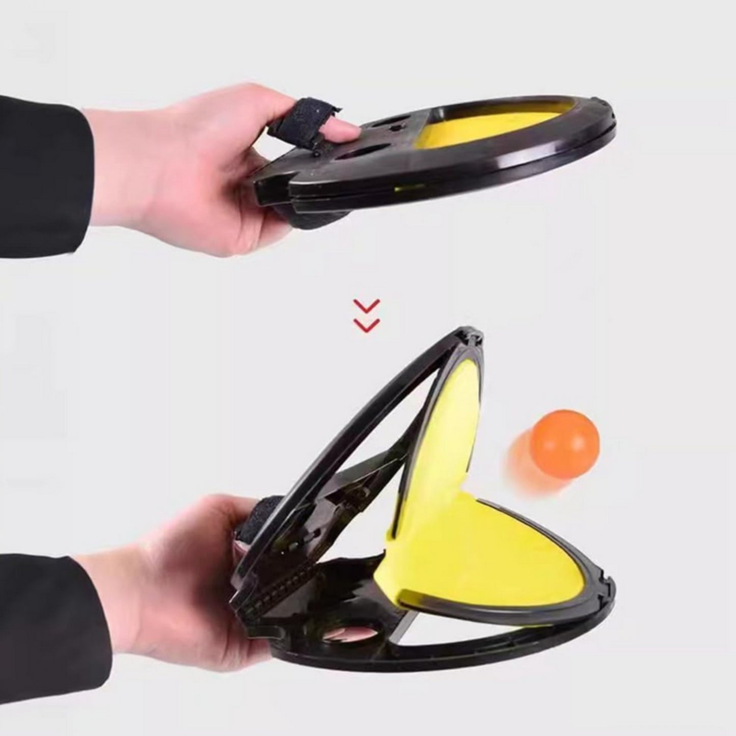 WOOPIE Catch Ball vikrumo žaidimas „Mesk ir gaudyk“ dviem (2 vnt raketės + 4 vnt kamuoliukai), raketės su velcro paviršiumi – vaizdas 2