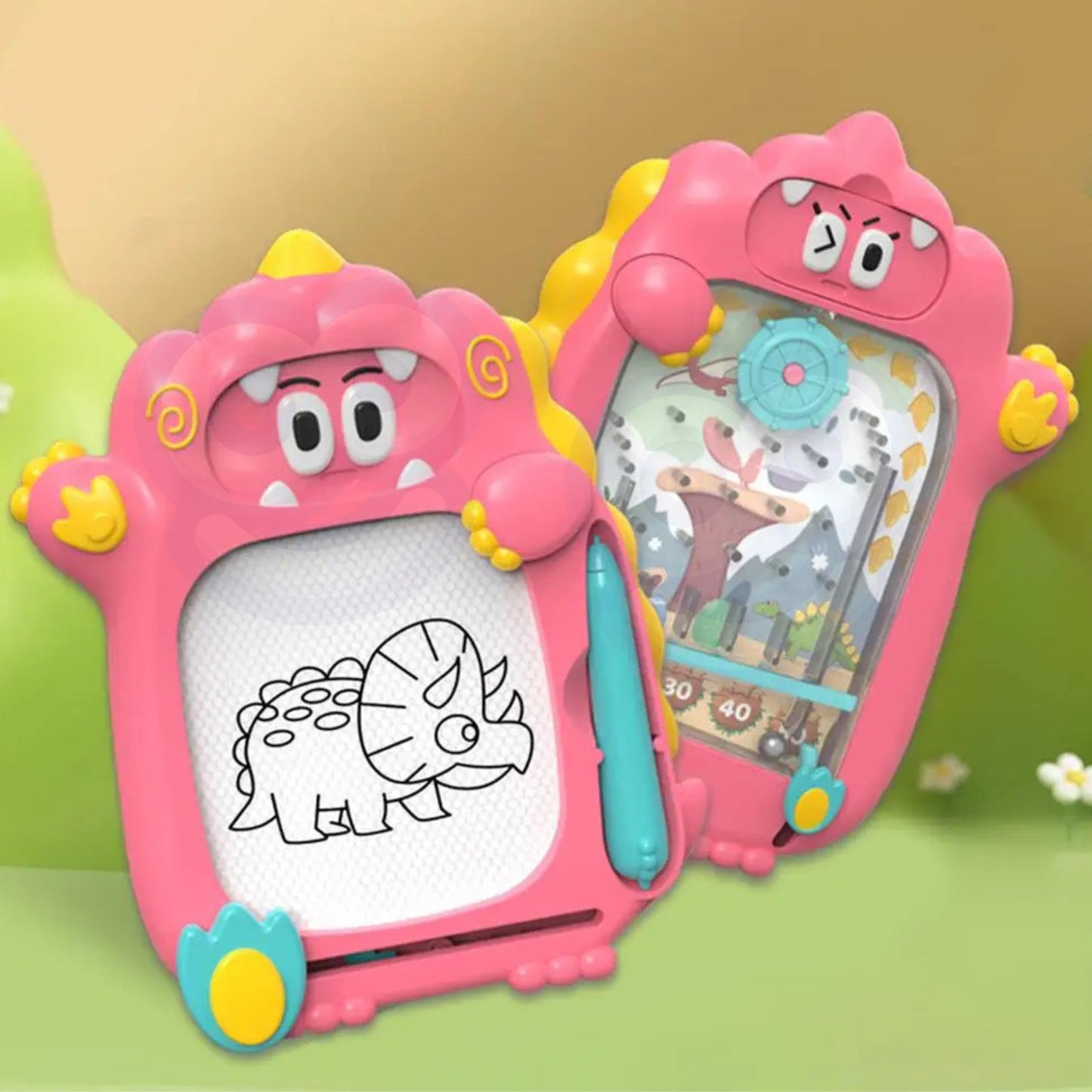 WOOPIE Magnetinė piešimo lenta-dingstukas 2in1 su „Pinball Flipper“ žaidimu, rožinė – vaizdas 2