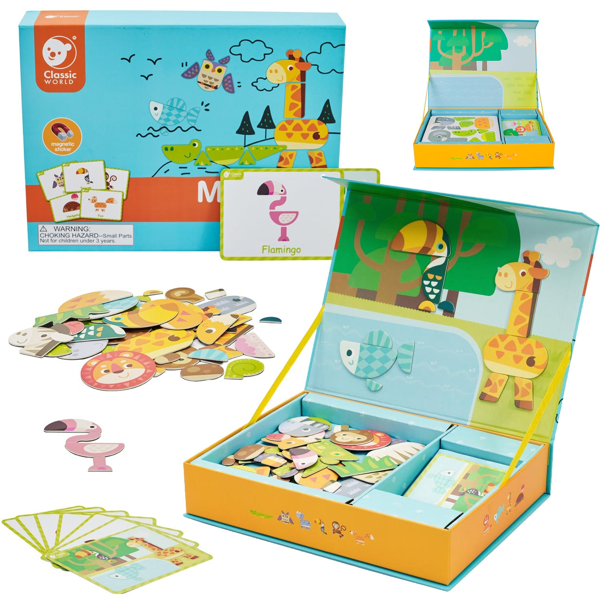 CLASSIC WORLD Magnetinė dėlionė Gyvūnai, 60 elementų – pagrindinis vaizdas