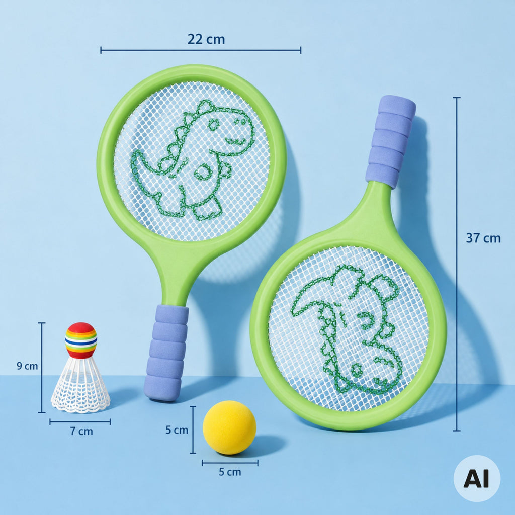 WOOPIE Badmintono raketės su putų kamuoliuku ir dinozauru