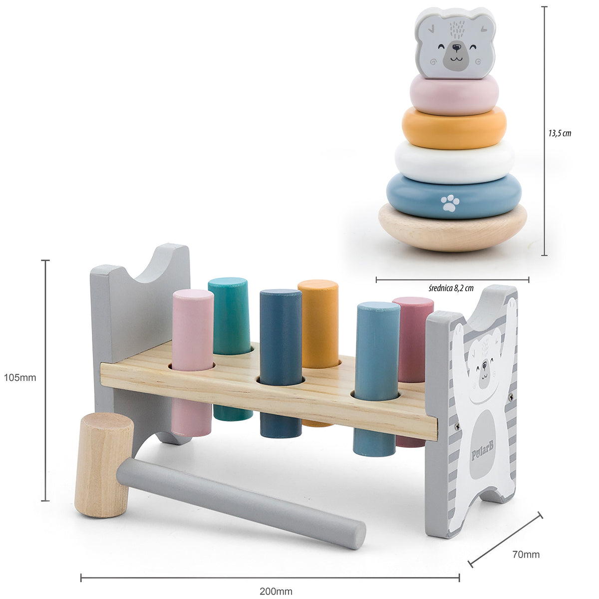 VIGA PolarB Medinė piramidė ir kalimo žaislas, Montessori
