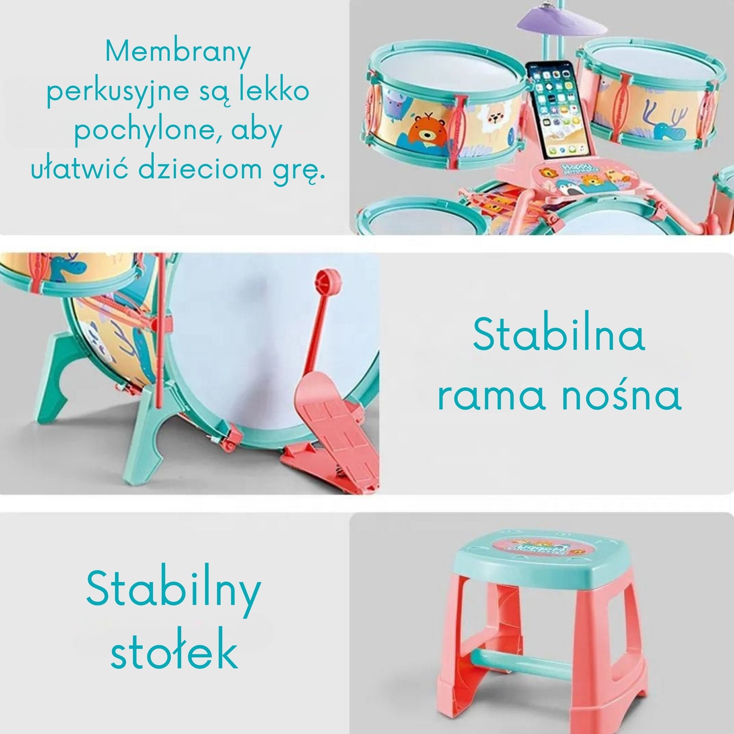 WOOPIE Edukacinis būgnų rinkinys, kėdutės matmenys – vaizdas 3