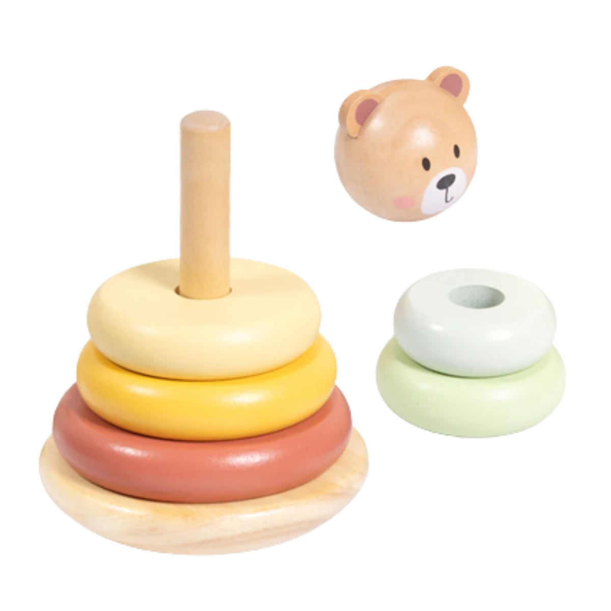 TOOKY TOY Medinė Sensorinė Piramidė su Meškiuku Kūdikiams 12M+