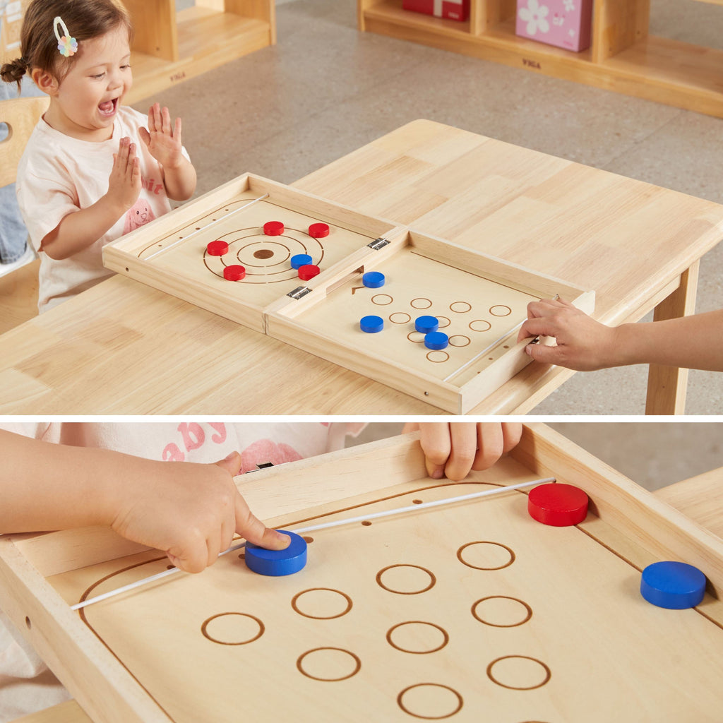 VIGA Medinis 4in1 žaidimų stalas: riedulys, kiūlingas, boulingas