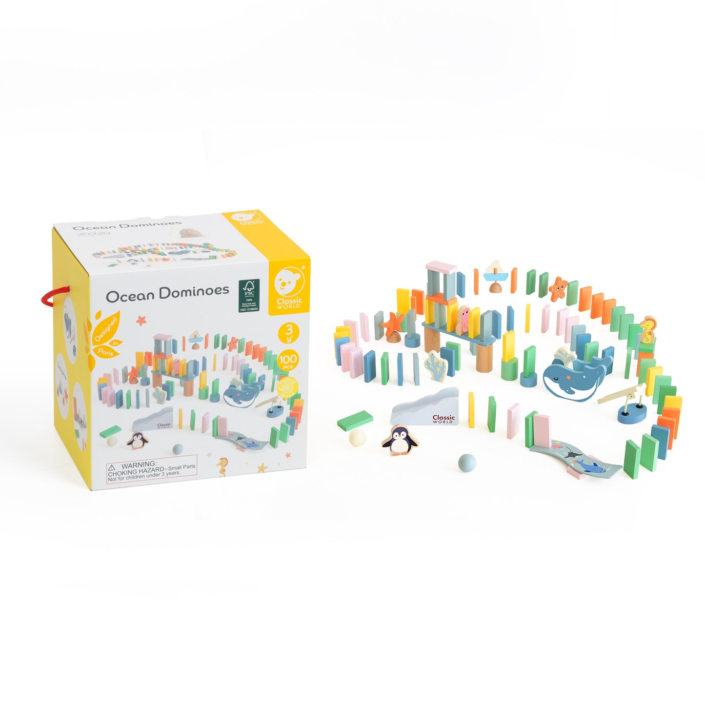 CLASSIC WORLD Medinis Domino Kliūčių Ruožas Montessori 100 dalių