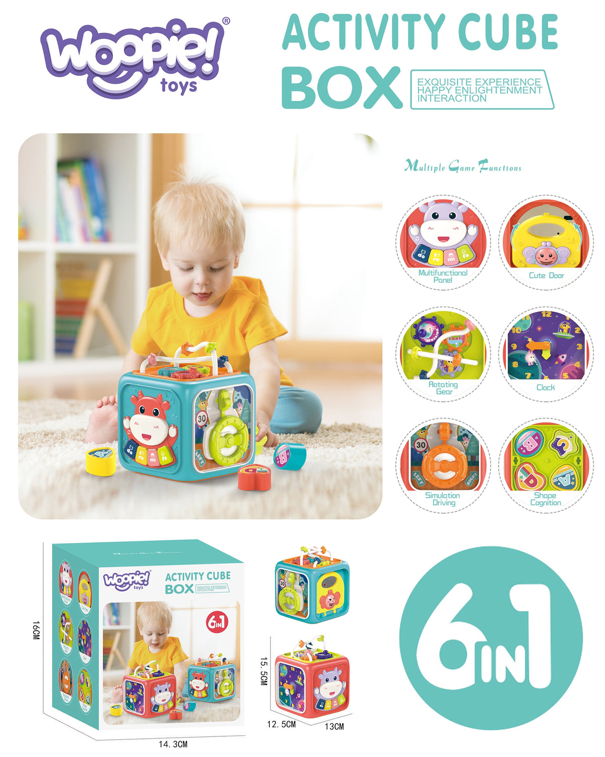 WOOPIE BABY Sensorinis Kubas 6in1 Montessori Rūšiuoklis Kūdikiams