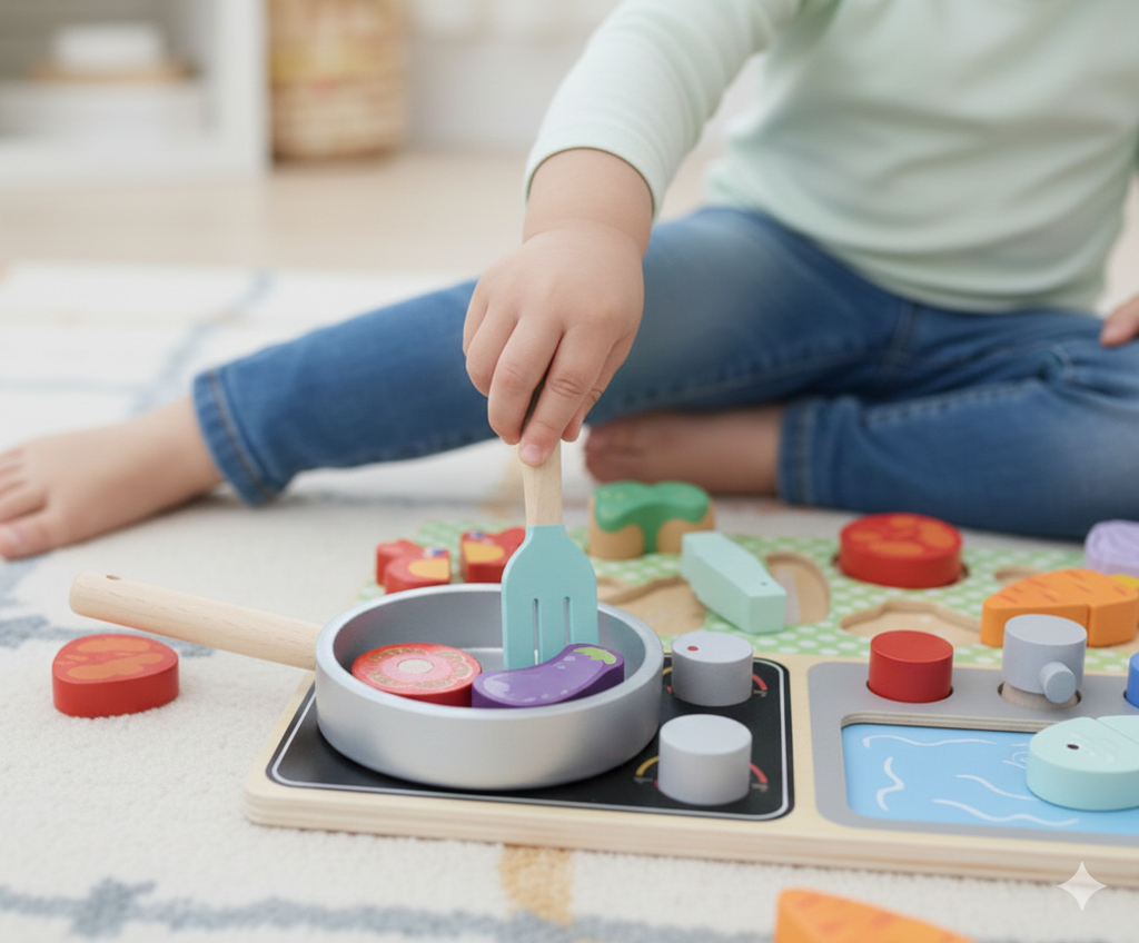 TOOKY TOY Medinė Virtuvėlė su Priedais – Mažojo Virėjo Rinkinys