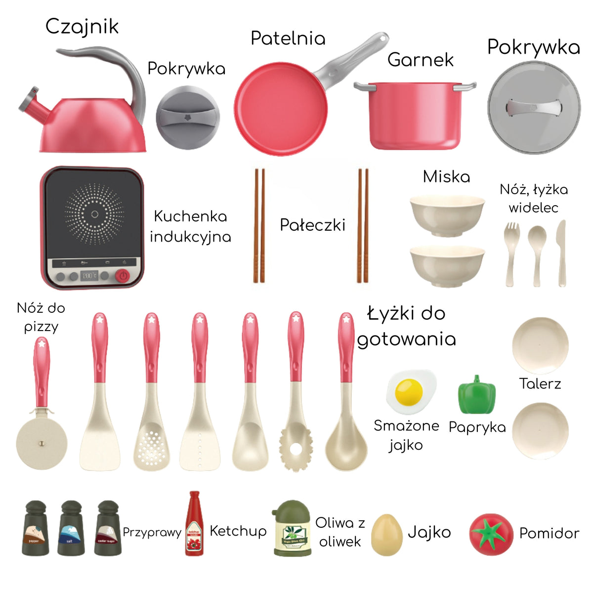 WOOPIE Žaislinė Virtuvėlė su Indukcine Kaitlente Rožinė 30 el.