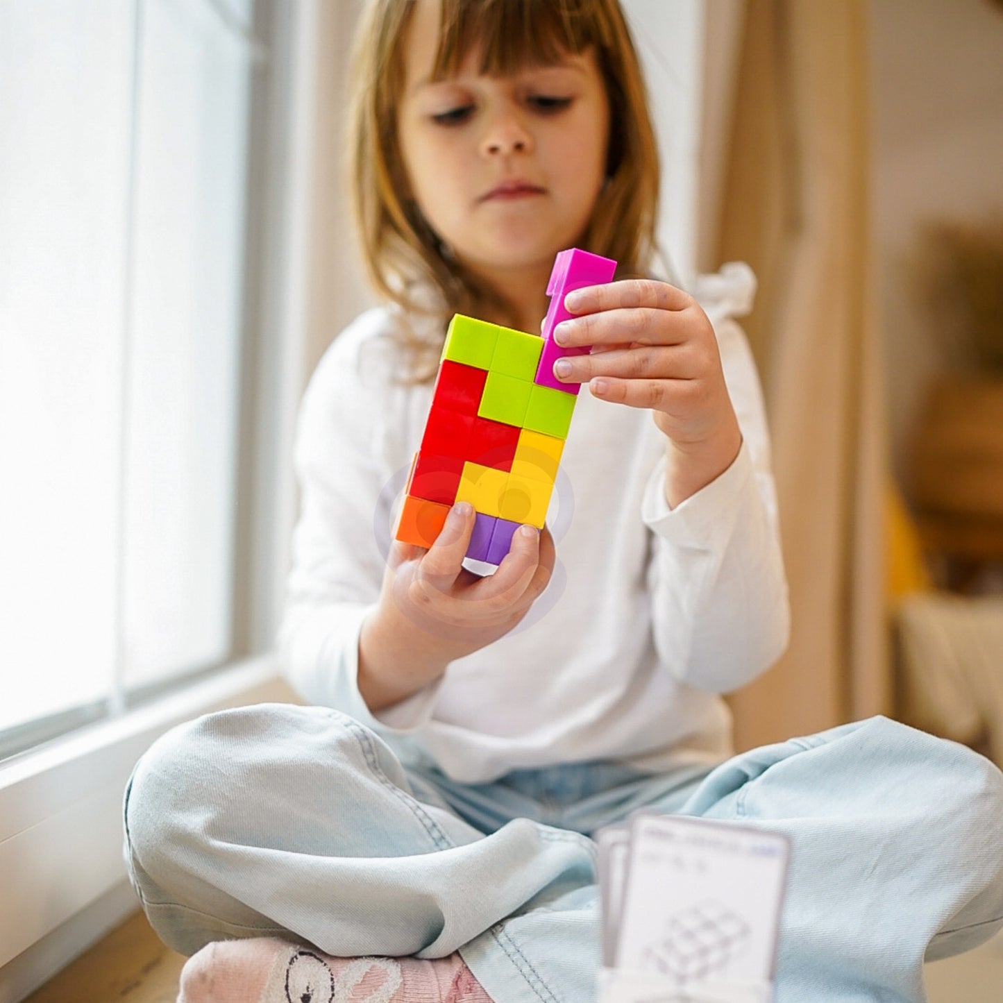 WOOPIE Tetris 3D Kubų Dėlionė su Kortelių Rinkiniu 54 vnt.