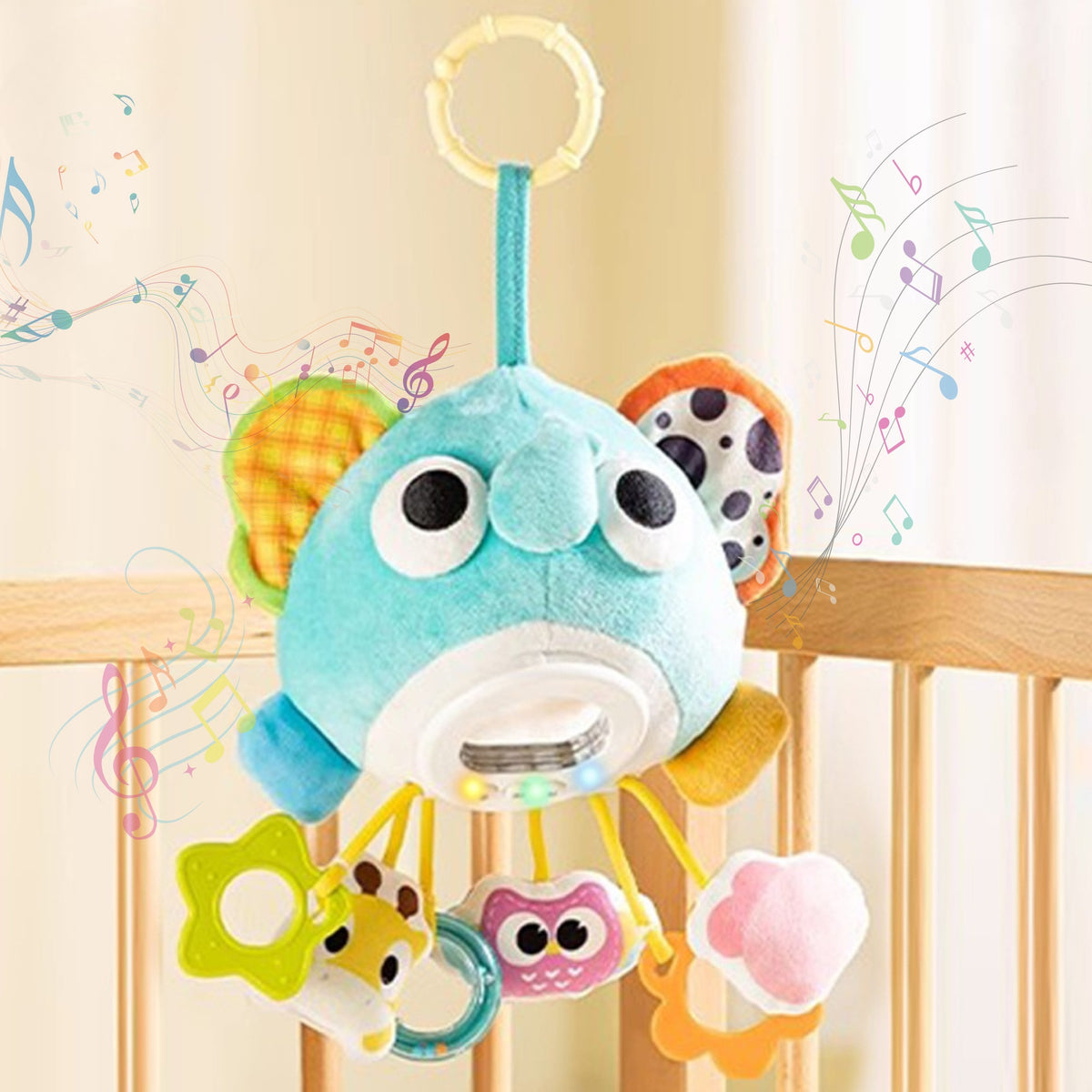 Pliušinis muzikinis drambliukas su kramtukais Woopie Baby