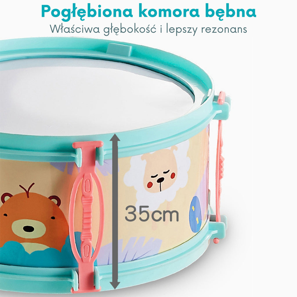 WOOPIE Vaikiškas Būgnų Komplektas 5 Būgnai + Cimbolos + Gyvūnų Kėdutė