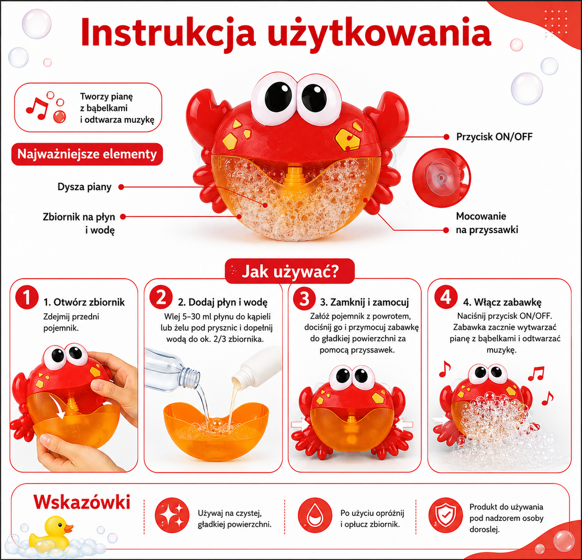 WOOPIE BABY Vonios žaislas krabas su muilo burbulais ir melodija