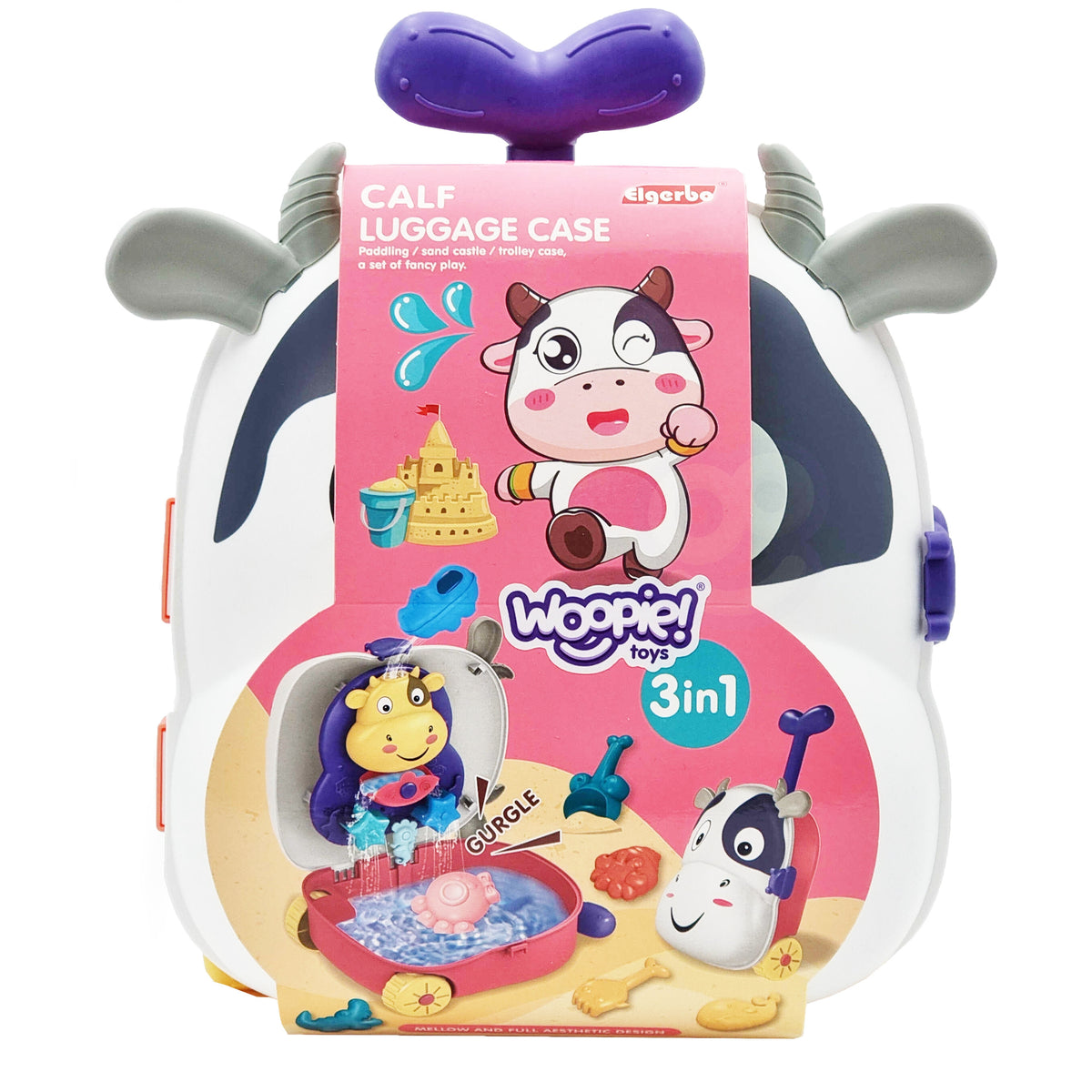 WOOPIE 3in1 Lagaminas-Smėlio Rinkinys Karvutė su Vandens Malūnu