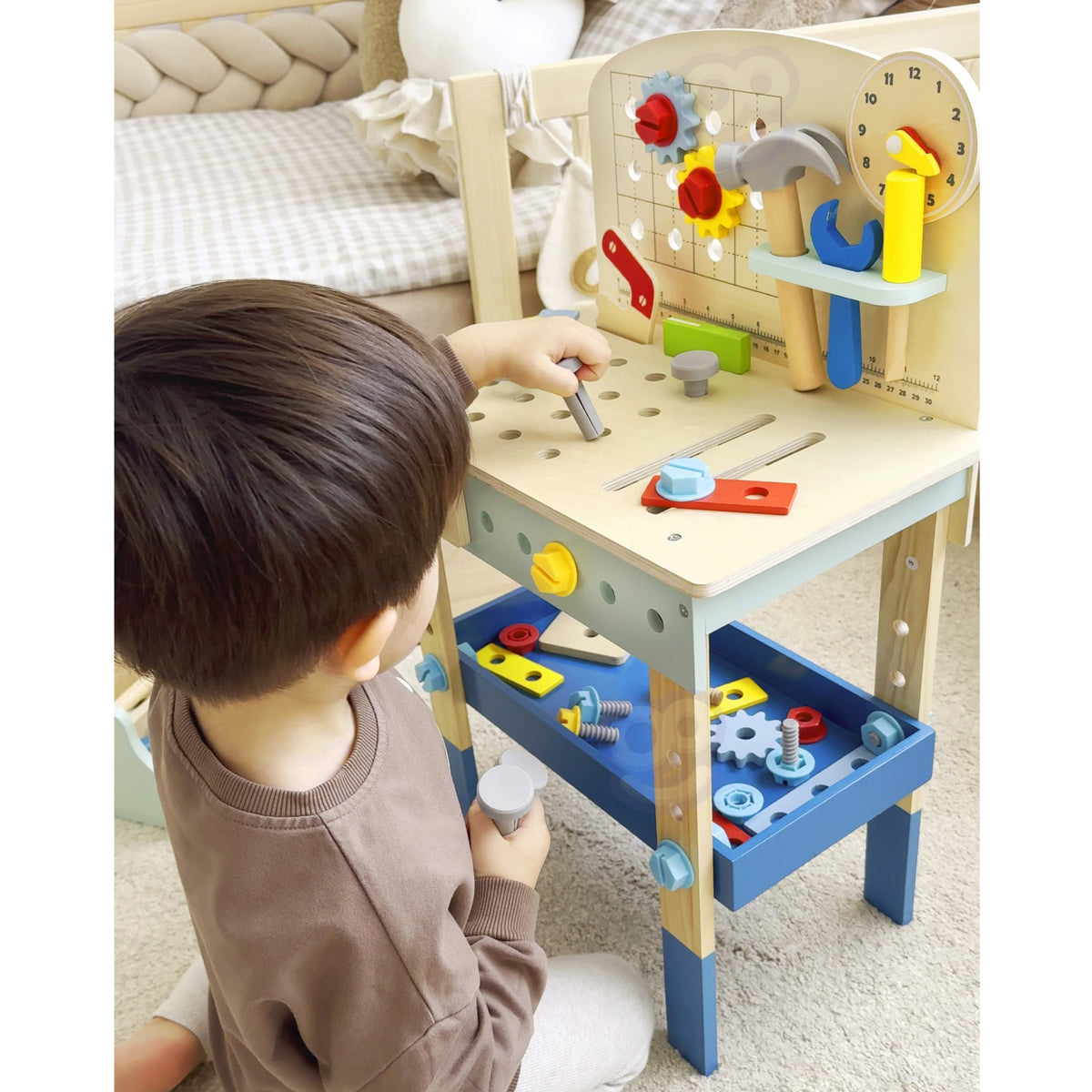 TOOKY TOY Medinis DIY Dirbtuvių Stalas Vaikams 48 Detalės