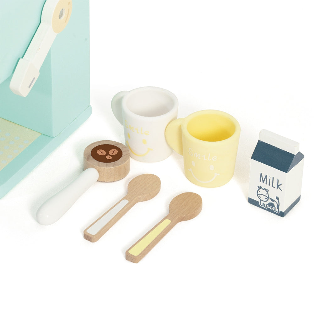 Kavos aparatas iš šono, pabrėžiant medines detales – vaizdas 8