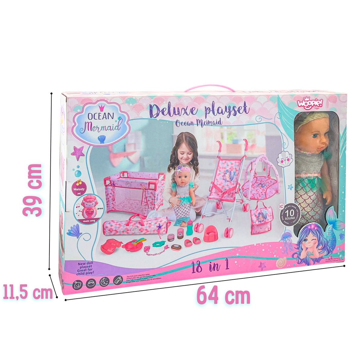 WOOPIE ROYAL Interaktyvi Undinėlės Lėlė 36 cm – Rinkinys 18 in 1 XXL