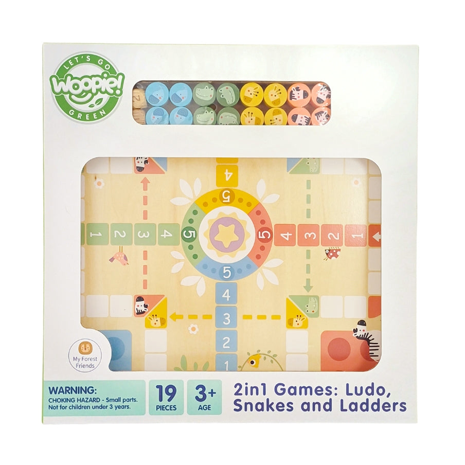 WOOPIE GREEN Loginis medinis stalo žaidimas 2in1: Kinų šaškės (Ludo) ir Gyvatės bei kopėčios – pagrindinis vaizdas