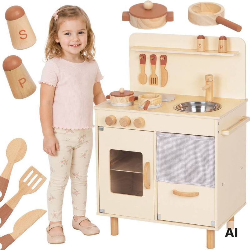 TOOKY TOY Medinė Vaikiška Virtuvė su Priedais, Bežinės Spalvos