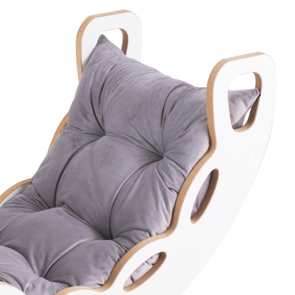 PLUSH NEST 4in1 medinis rokeris/sūpynės (Balta, Pilka pagalvė)