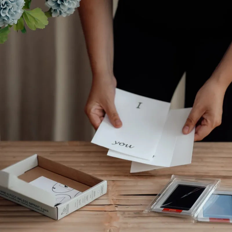 Kūdikio rankos/pėdos atspaudų lapeliai, mėlyna, pakuotė – vaizdas 5