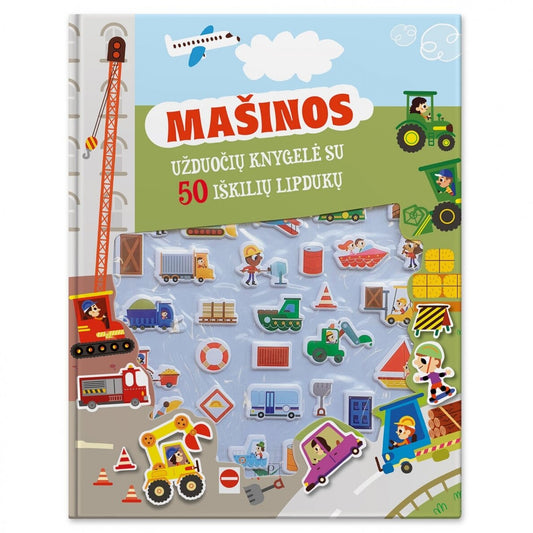 MAŠINOS Užduočių knygelė su 50 iškilių lipdukų – pagrindinis vaizdas