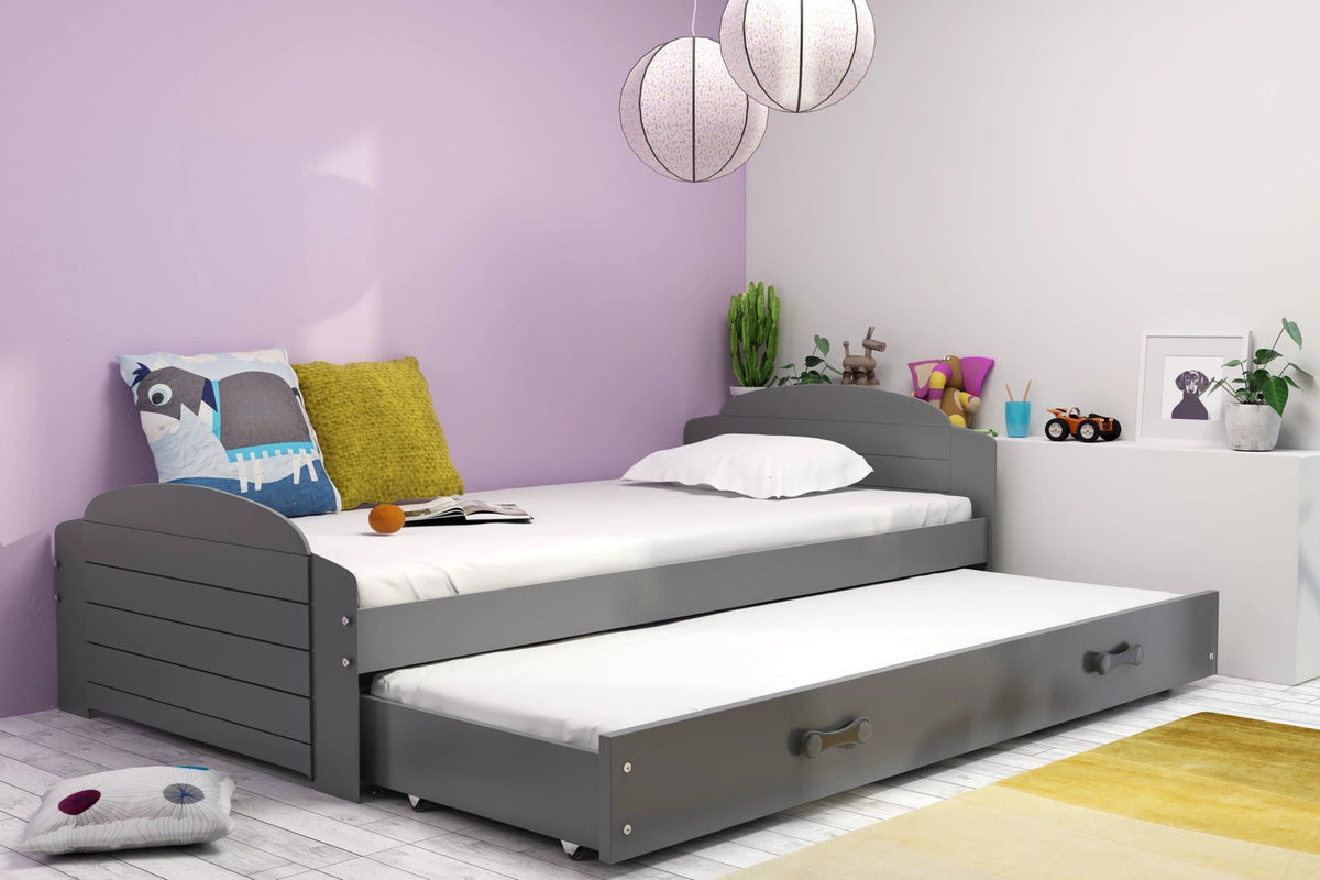 Lili Išstumiama vaikiška lova 90×200 cm – Grafitas, su čiužiniu ir stalčiumi