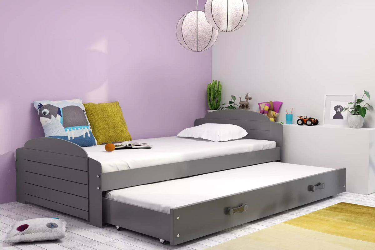 Lili Išstumiama vaikiška lova 90×200 cm – Grafitas, su stalčiumi