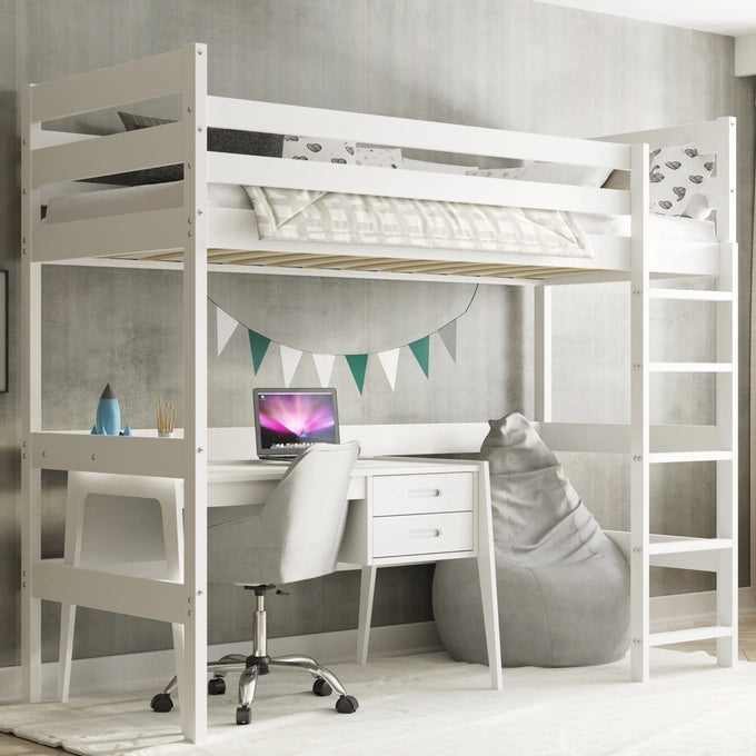 Dviaukštė jaunuolių lova antresolė, balta, 90x200 cm, su čiužiniu – pagrindinis vaizdas