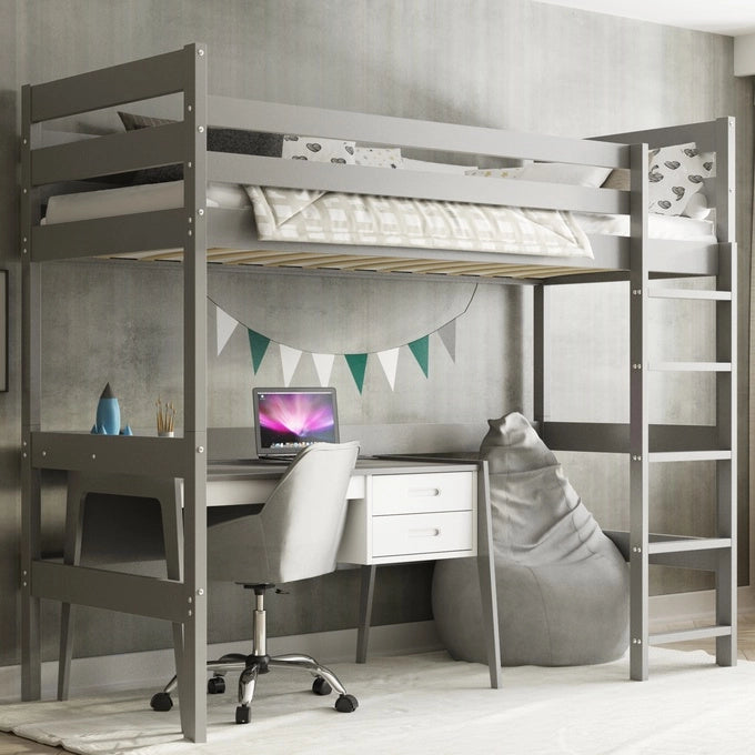 Dviaukštė jaunuolių lova antresolė, pilka, 90x200 cm, su čiužiniu – vaizdas 4
