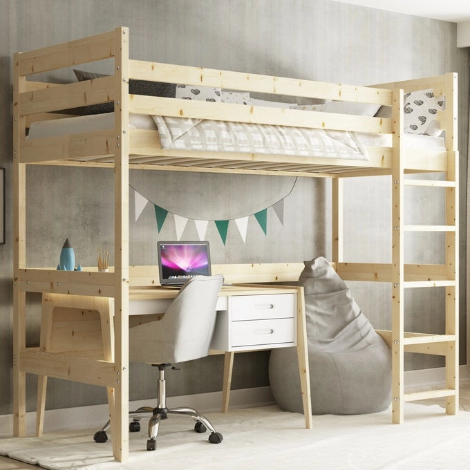 Dviaukštė jaunuolių lova antresolė, natūrali mediena, 90x200 cm – vaizdas 3