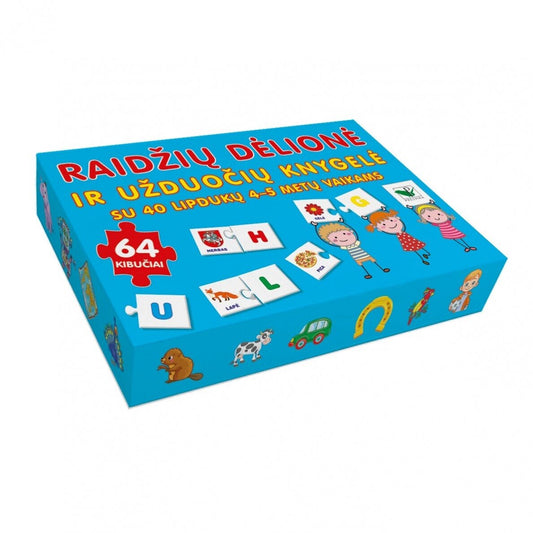 Raidžių dėlionė ir užduočių knygelė su 40 lipdukų 4-5 metų vaikams – pagrindinis vaizdas