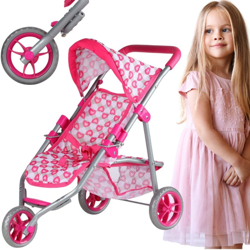 WOOPIE ROYAL rožinės širdies formos triratis lėlių vežimėlis – pagrindinis vaizdas