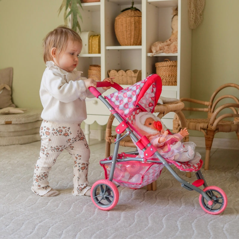 WOOPIE ROYAL rožinės širdies formos triratis lėlių vežimėlis – vaizdas 6