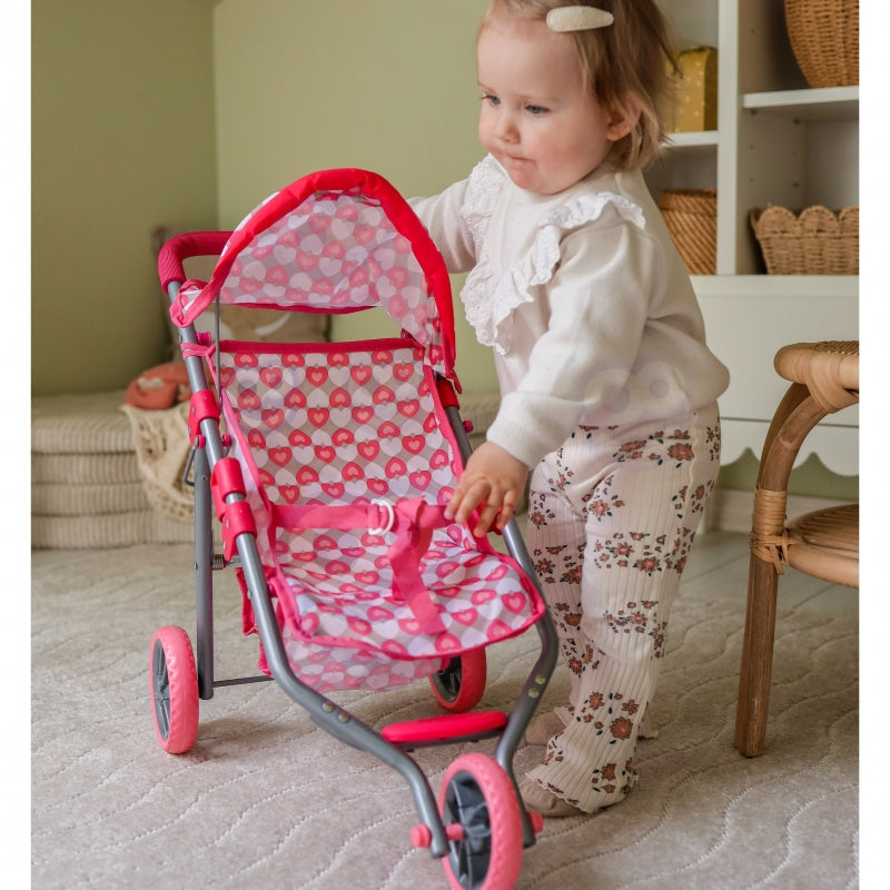 WOOPIE ROYAL rožinės širdies formos triratis lėlių vežimėlis – vaizdas 7