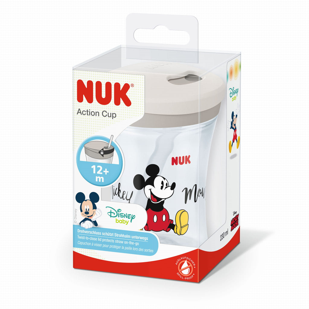 NUK 255457 Evolution Action 230 ml puodelis su silikoniniu šiaudeliu Mickey Mouse – vaizdas 2
