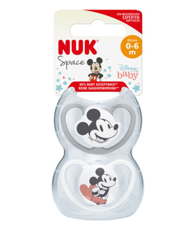 NUK 175281 Čiulptukas 0-6 silikoninis SPACE Mickey Mouse 2vnt - vaizdas 3