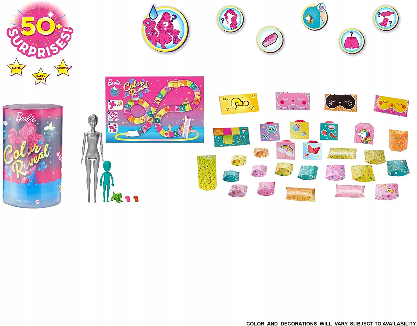 Barbie Color Reveal Slumber Party lėlės