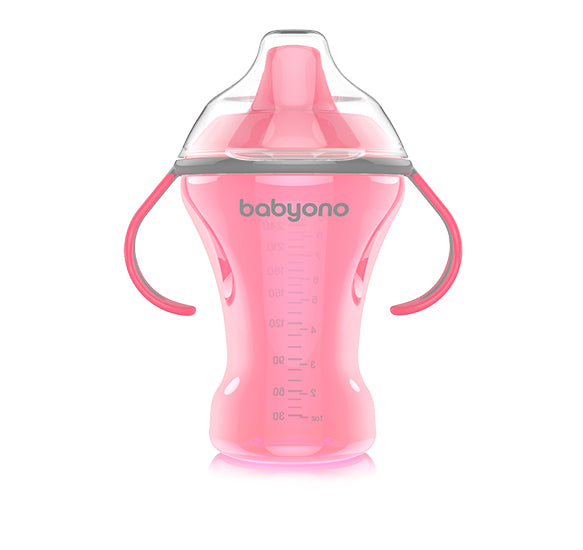 Puodelis BabyOno neišsiliejantis 360 ° rožinis 240 ml