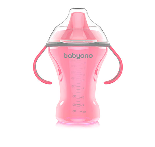 Puodelis BabyOno neišsiliejantis 360 ° rožinis 240 ml