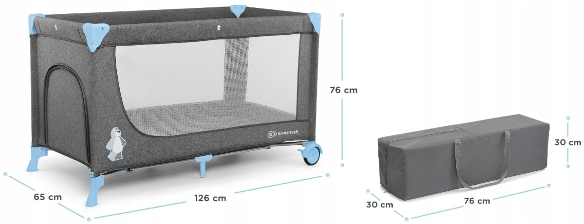 KinderKraft Joy pilka/mėlyna kelioninė lovelė