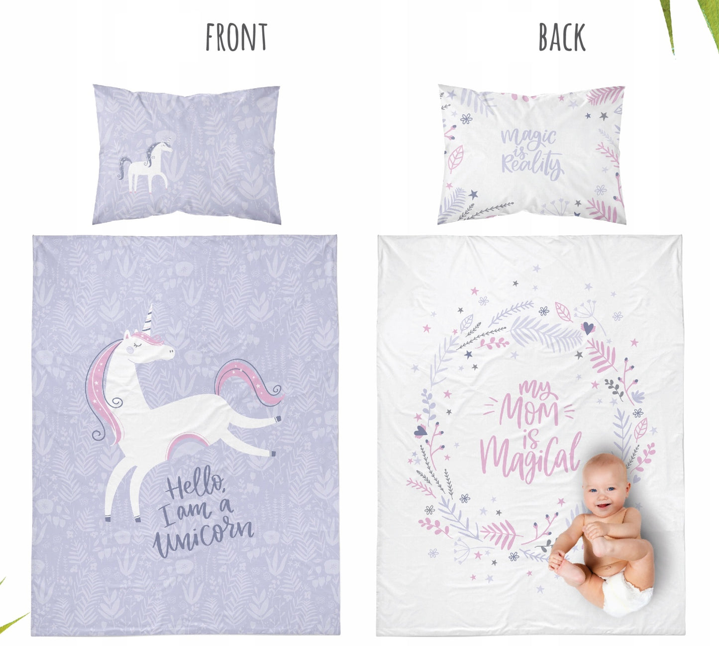 Dvipusis kūdikių patalynės komplektas UNICORN