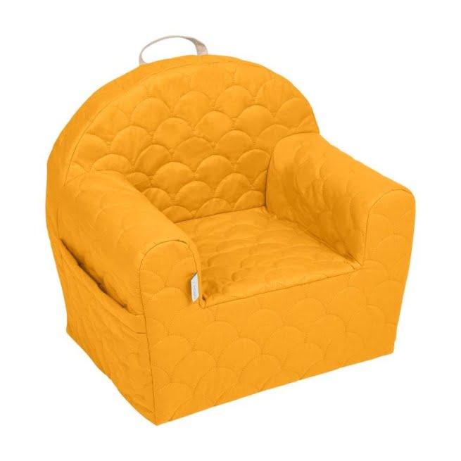 ALBERO MIO Dygsniuotas fotelis, garstyčių spalvos