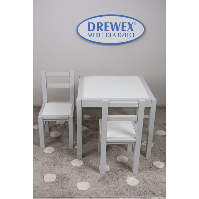 DREWEX Stalo ir 2 kėdžių komplektas, baltos/pilkos spalvos