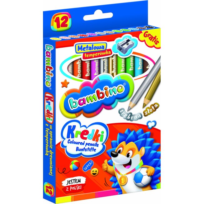 BAMBINO Pieštukai, 12 spalvų, drožtukas