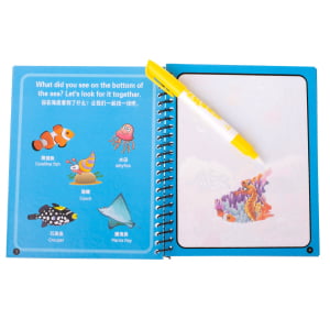 Vandens spalvinimo knyga su žymekliu Jūros gyvūnai, mėlyna