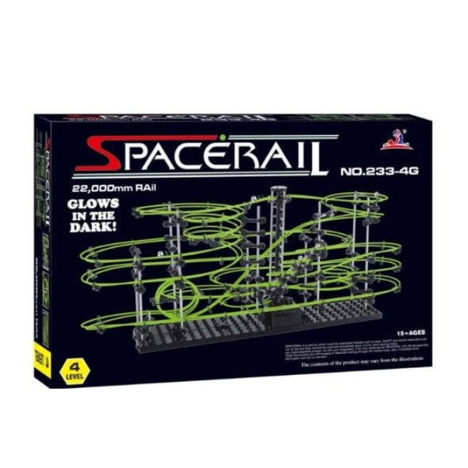 "Spacerail" tamsoje šviečiantis 4 lygio kamuoliukų takas, 72 cm x 34 cm x 36 cm