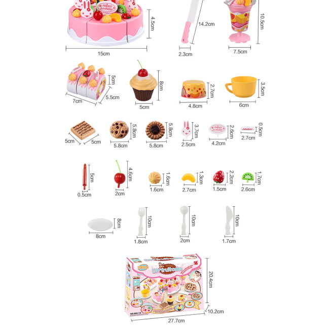 Gimtadienio torto rinkinys, 75 detalė, rožinis