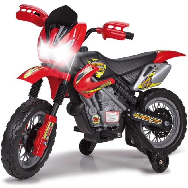 Feber Akumuliatorinis motociklas, su pagalbiniais ratukais, raudonas, 6V